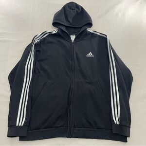 Adidas Essentials Fleece 3-Stripes Full Zip Men's Hoodie Black Sz XXL